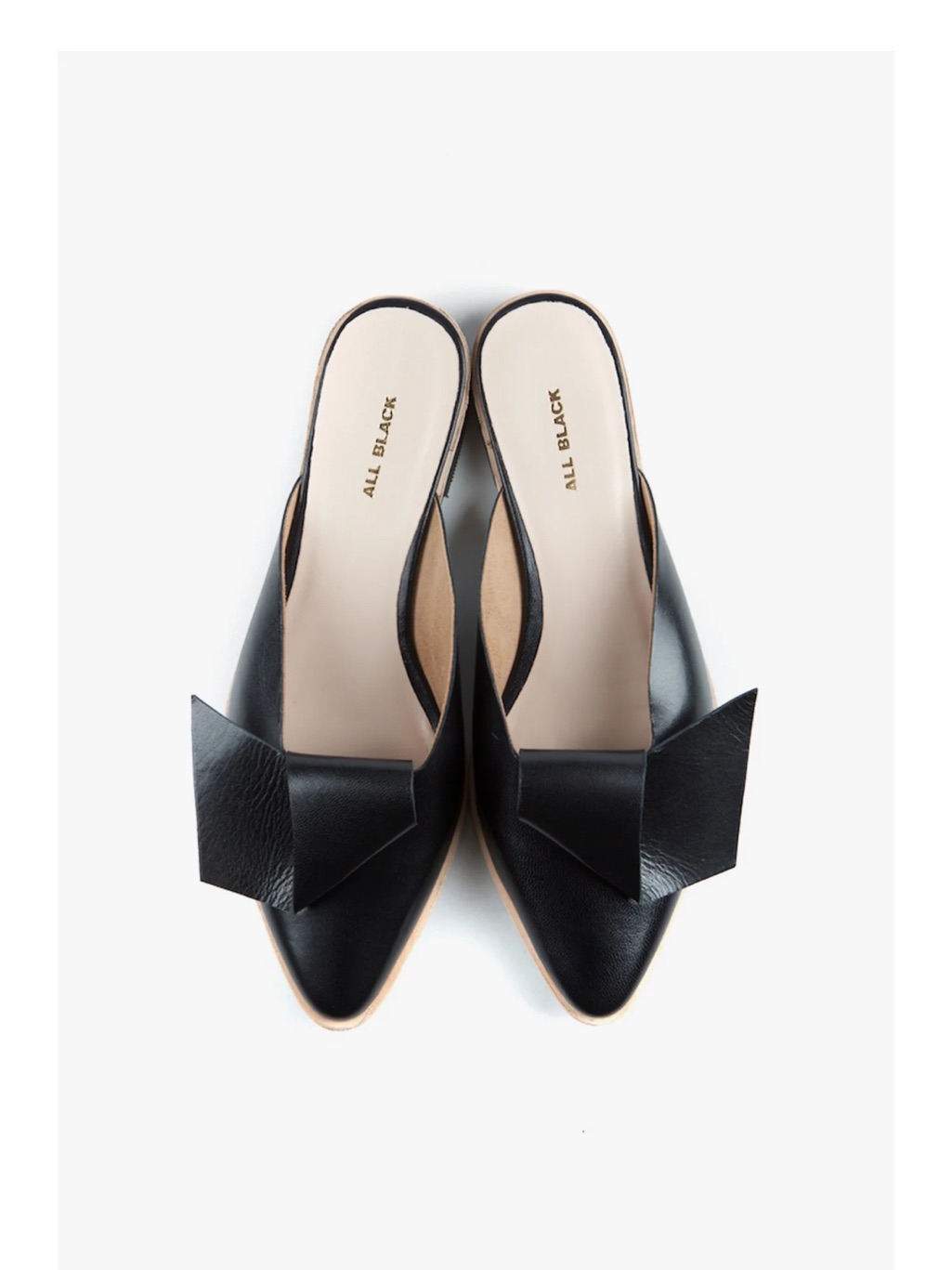 All Black Women's Black Pointed Bow Backless Mules